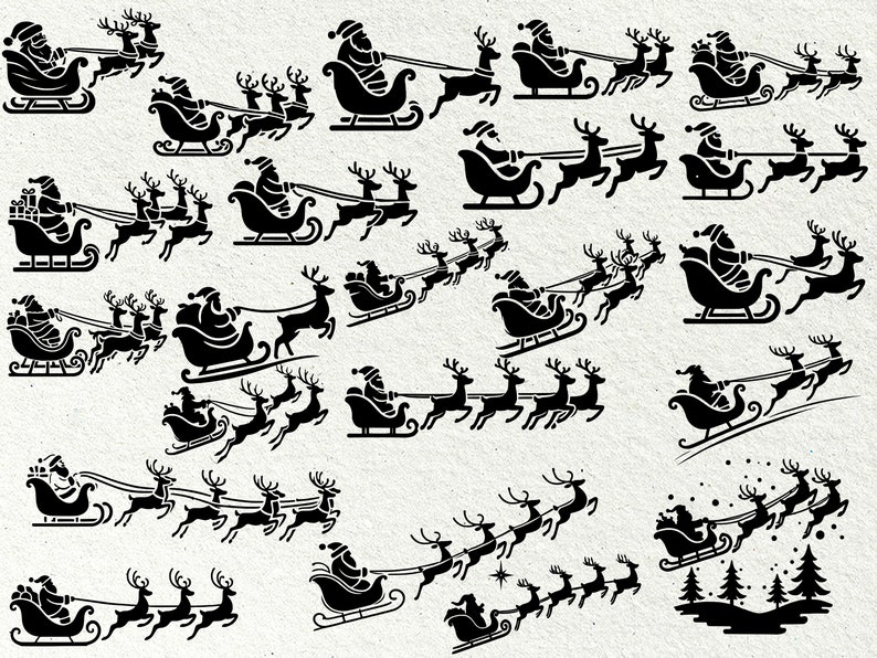 Santa Sleigh and Reindeer Silhouette / Santa Sleigh Svg File ...