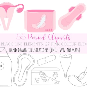 Period clipart / feminine hygiene PNG /menstration art digital instant download / line art for commercial use / menstration art