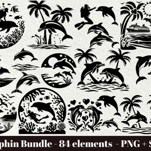 Paquete svg de delfines / Escena de playa svg / Atardecer en la palmera con delfines / Delfines saltando / Delfín Png / Uso comercial / Archivo de grabado láser