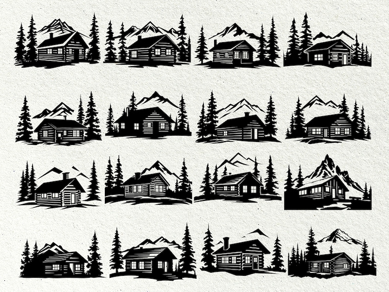 Cabaña de troncos svg, Casa de montaña svg, Casa en el bosque svg, Cabaña rústica svg, Descarga instantánea, Paquete de montaña Svg, Uso comercial imagen 2