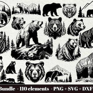 Pacchetto SVG dell'orso / Testa dell'orso in formato SVG / Clipart dell'orso PNG / Orso ruggente in formato SVG / Download istantaneo / Uso commerciale SVG / File SVG per Cricut