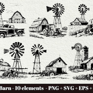Old Barn and Tractor / Laser engraved rustic barn / Farm Barn SVG /  Farm Scene SVG / Rustic barn clipart /Digital Download / Commercial use