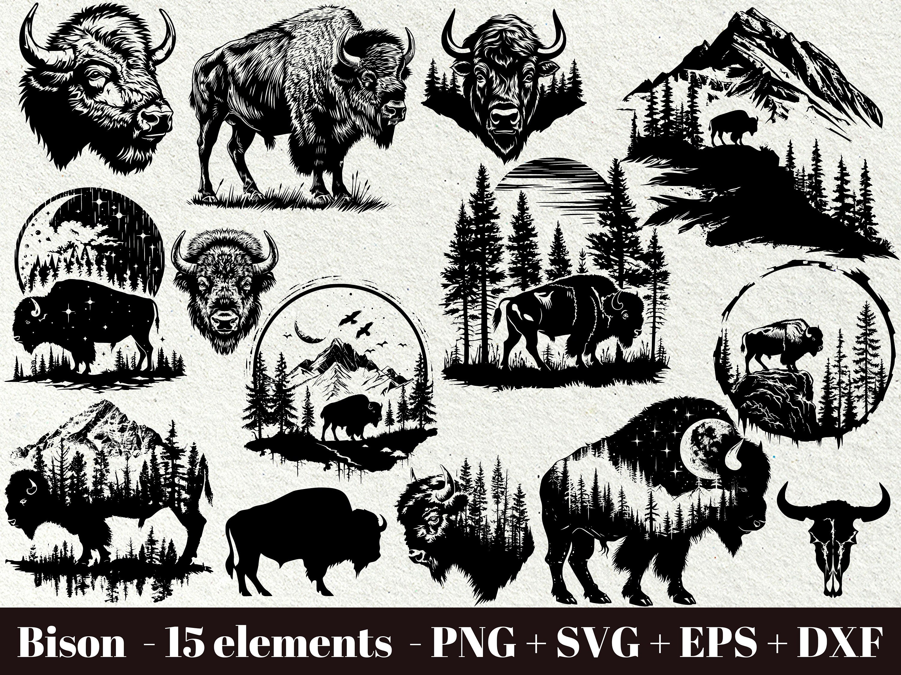 Bison SVG Bundle / Bison Cut Files For Cricut / Bison mountain PNG / American Bison Designs Bundle / Commercial use / Laser engraving files