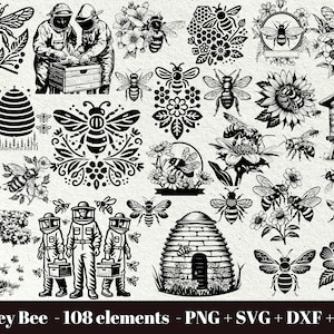 Bee svg bundle / Bee and flower svg / Honey bee black and white / Beekeeper svg / Bee silhouette svg / Digital Download / Commercial use