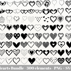 Pacote svg de coração / Contorno de coração svg / Doodle Heart Svg / Download instantâneo / svg de uso comercial / Arquivo SVG para Cricut Silhouette