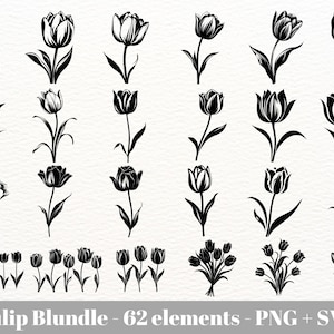 Tulip flower svg / Tulips svg designs / Spring flower clipart  / Tulip clipart  / Tulip Svg / Botanical line art commercial use/ laser file