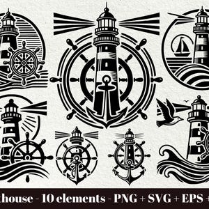 Lighthouse SVG Bundle / Lighthouse svg file / Lighthouse with wave / Nautical svg lighthouse / Nautical anchor svg / Commercial Use SVG