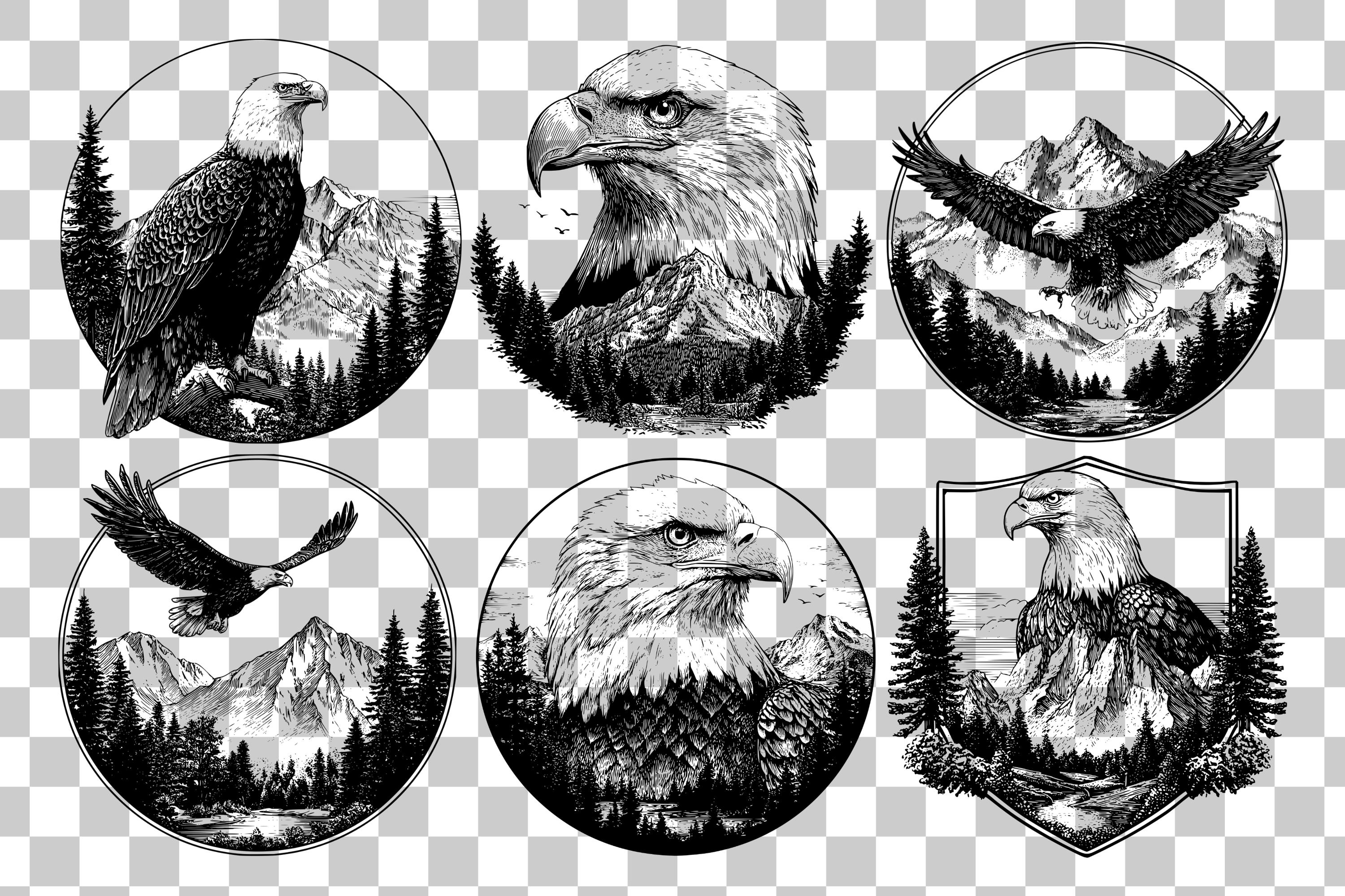 11 Eagle Svg Png Dxf Eps, Bald Eagle Bundle, Mountain Eagle Engraving ...