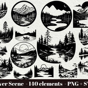 River scene svg / Landscape svg wood / River svg file / Mountain and river svg / Forest scene svg /Instant Download / Commercial use clipart