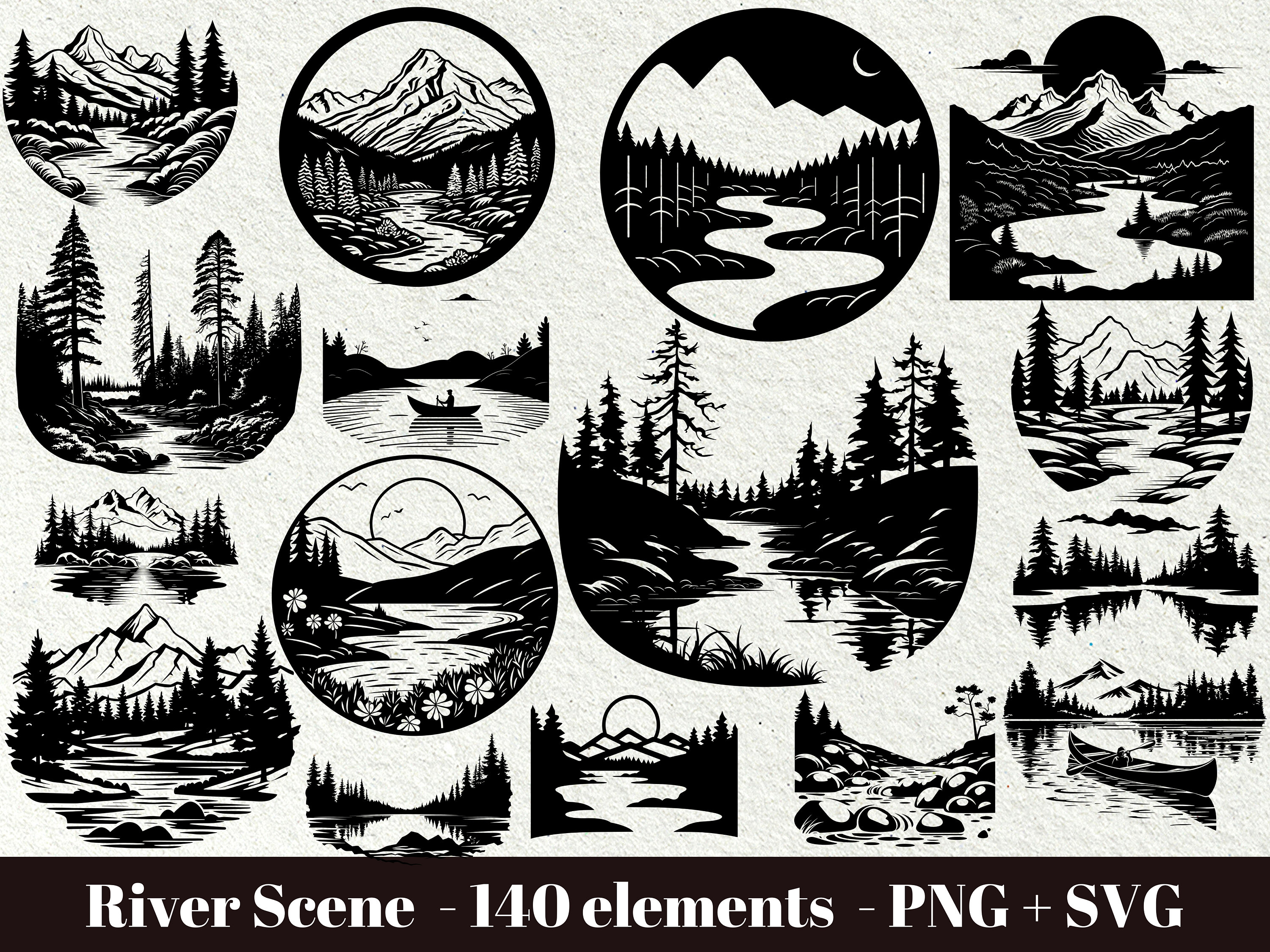 River scene svg / Landscape svg wood / River svg file / Mountain and river svg / Forest scene svg /Instant Download / Commercial use clipart
