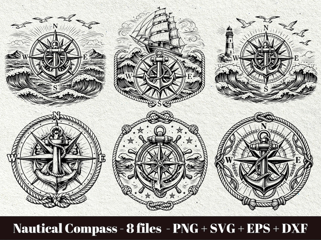 Nautical Compass SVG Bundle / Anchor Laser Engraving File / Coastal ...