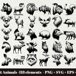 動物 SVG バンドル / 荒野 SVG バンドル / レーザーの二重露光 / 森の鹿 SVG / 森バンドル SVG / 森の動物 SVG