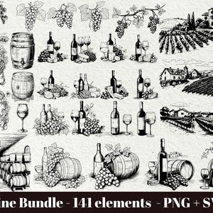 Wine svg bundle grape vine svg /  Grapes and Vine SVG / Vineyard vines Svg / Grapes Clipart / cheese and wine svg / Commercial Use