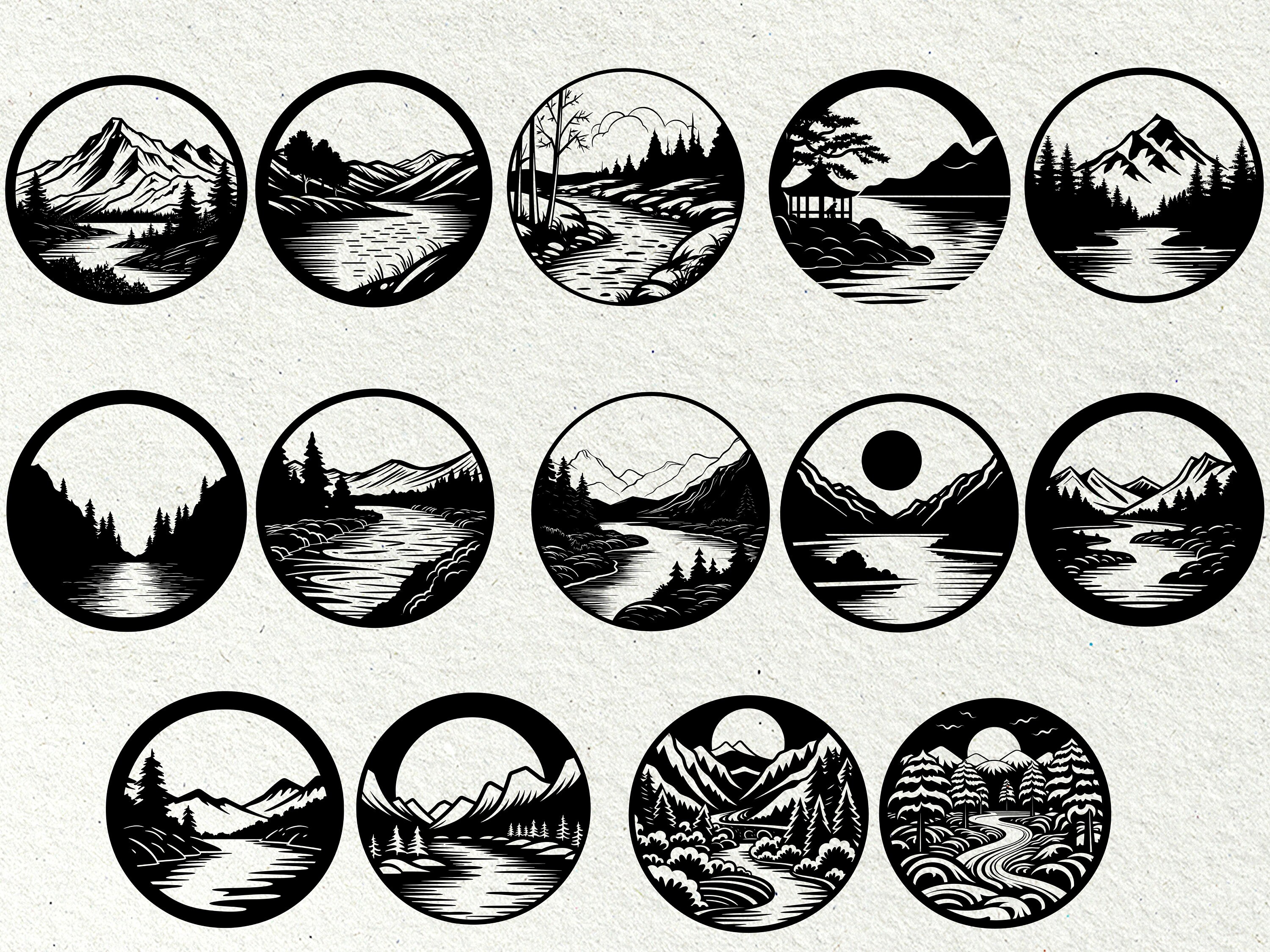 River Scene Svg / Landscape Svg Wood / River Svg File / Mountain and ...