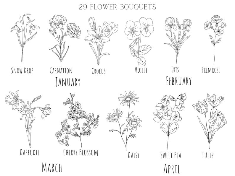 Fleur de mois de naissance SVG Tatouage Naissance Fleurs - Etsy France