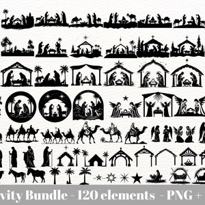 Nativity scene svg laser / Nativity silhouette svg / Manger Scene PNG / Christmas nativity clipart / Commercial Use / Instant Download