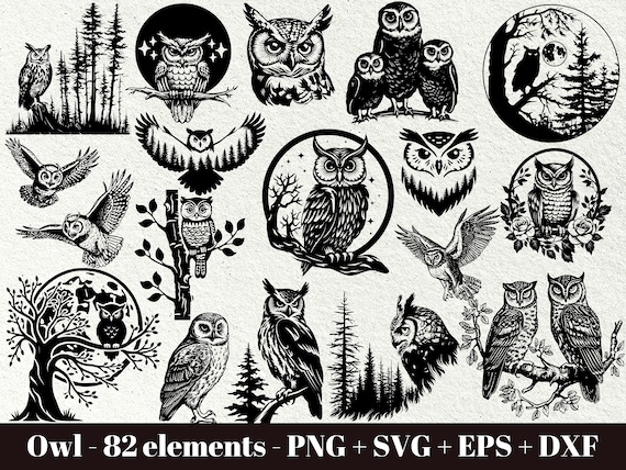 Owl svg files for cricut / Owl in the woods svg / Wild ani mal svg / Owl and moon svg / Forest scene svg / Instant Download / Commercial use