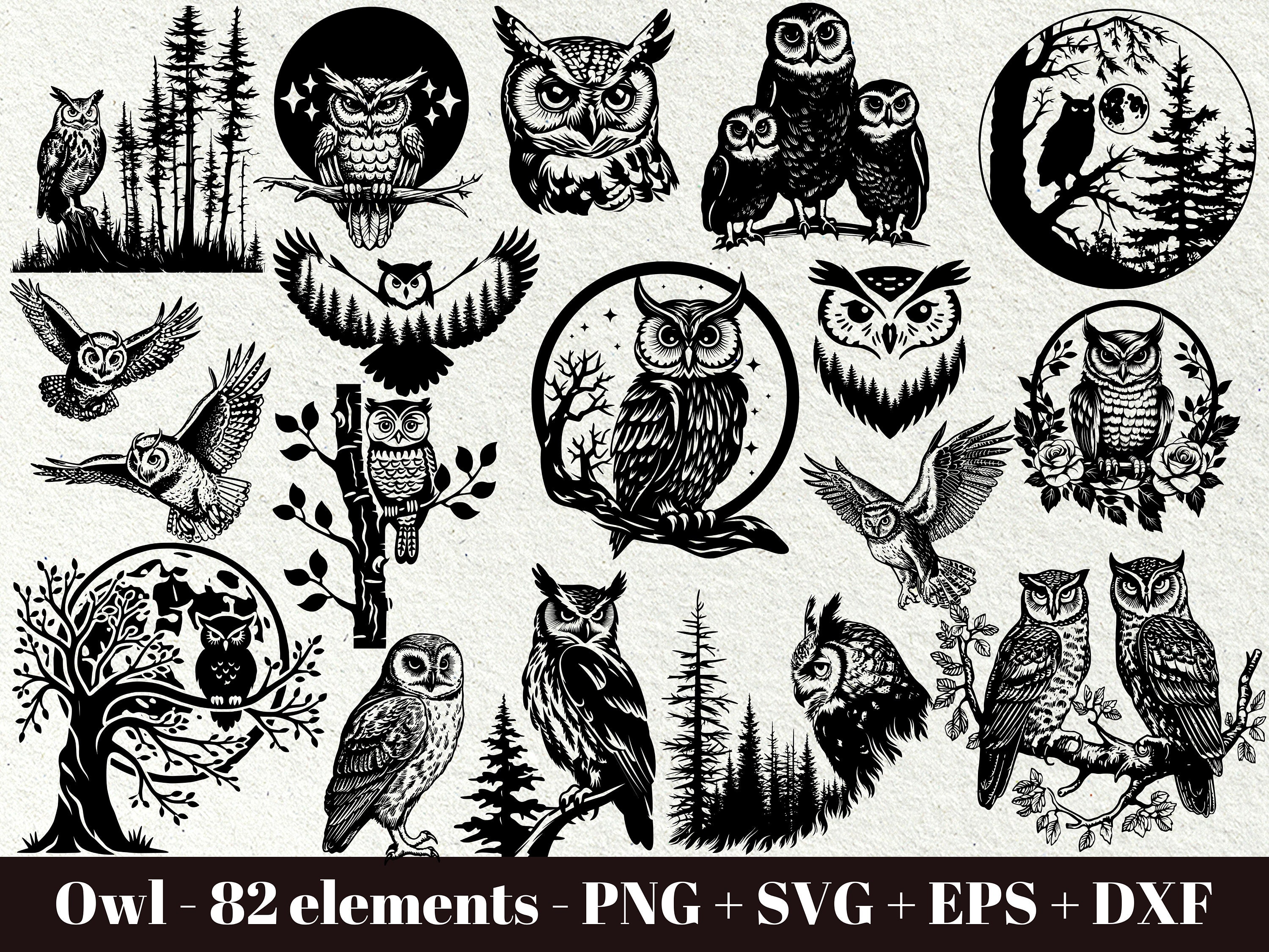 Owl svg files for cricut / Owl in the woods svg / Wild ani mal svg / Owl and moon svg / Forest scene