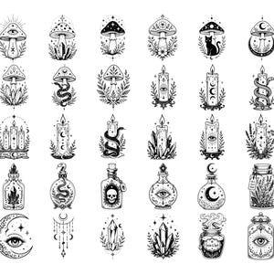 Paquete de archivos SVG místicos / Diseños SVG de brujería / PNG mágico celestial / Archivos SVG de brujería para láser (más de 200 archivos) (Uso comercial) imagen 5