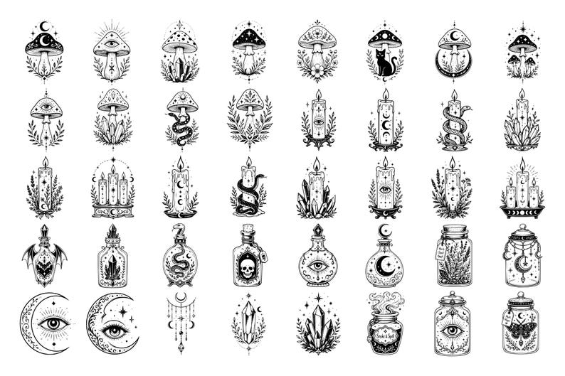 Paquete de archivos SVG místicos / Diseños SVG de brujería / PNG mágico celestial / Archivos SVG de brujería para láser (más de 200 archivos) (Uso comercial) imagen 5
