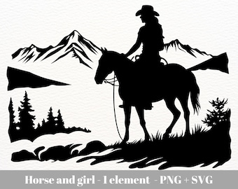 Girl and horse svg / cowgirl and horse svg / horse and mountain svg /  Horse svg files for cricut / Horse and girl svg / Commercial use