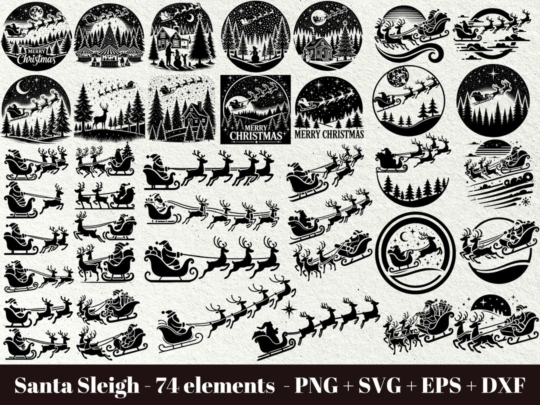 Santa Sleigh and Reindeer Silhouette / Santa Sleigh Svg File ...