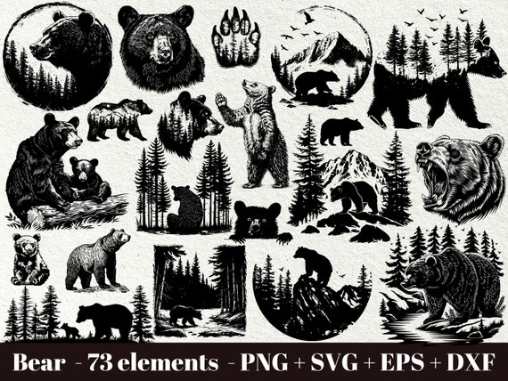 Bear svg or png / Grizzly Bear SVG Bundle / Bear Head Svg Cut Files / Bear and Mountains SVG / Bear in the Woodland / Commercial Use / Laser