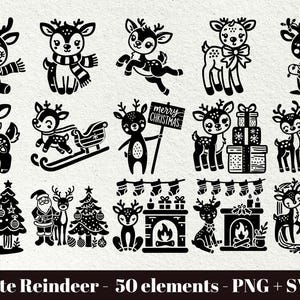 Cute Christmas Reindeer SVG / Reindeer Svg Files For Cricut / Reindeer with sleigh files / Reindeer with lights svg / Commercial use clipart
