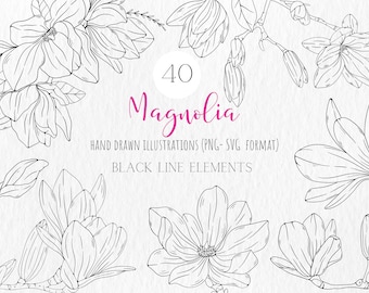 Magnolia SVG / magnolia flower svg / Hand Drawn Flowers for personal and commercial use / magnolia png / Instant download floral print