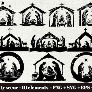 Sylwetka Narodzenia SVG / Scena Narodzenia SVG do lasera / Scena Narodzenia SVG / Clipart Bożego Narodzenia / Clipart Bożego Narodzenia do użytku komercyjnego