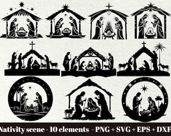 Nativity scene svg laser / Nativity silhouette svg / Manger Scene PNG / Christmas nativity clipart / Commercial Use / Instant Download