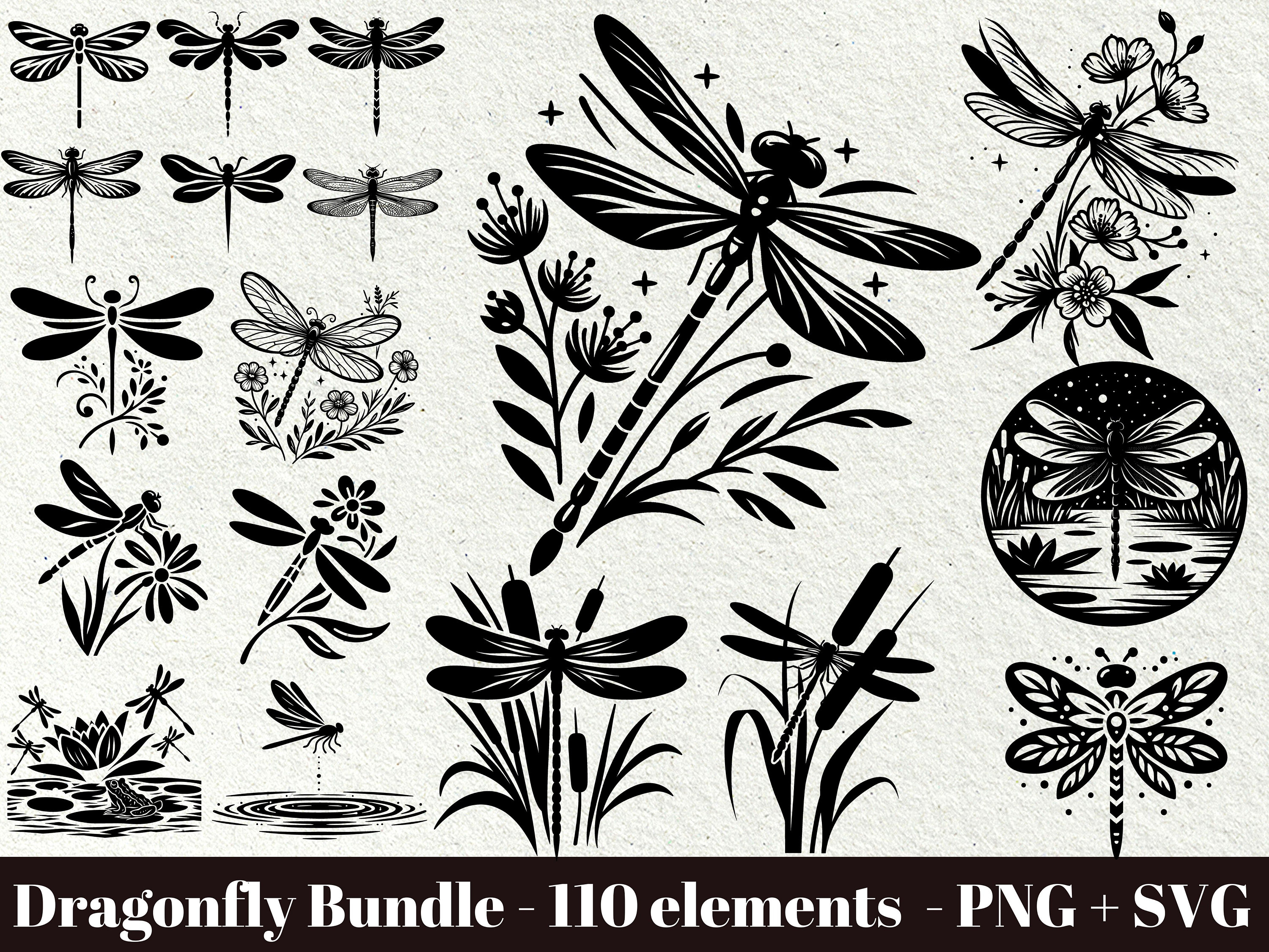 Dragonfly flower svg / Dragonfly and cattail / Dragonfly svg laser / Dragonfly on flower svg / Commercial use/ Laser engraving files