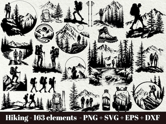 Hiking svg bundle / Forest scene svg / Hiking SVG file / mountain hiker svg / Instant Download / Mountain Svg Bundle / Forest Landscape