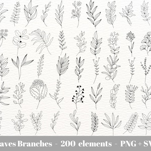 Greenery Line art / Hand drawn leaf svg / Leaves and Branches SVG / Botanical SVG Elements clipart /  Botanical line art commercial use