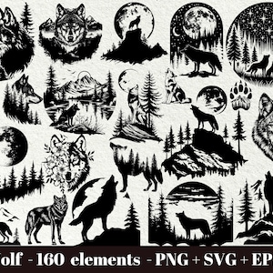 Wolf svg files / Howling wolf svg / Wolf and moon svg / Forest animals silhouette svg / Instant Download / Commercial use clipart