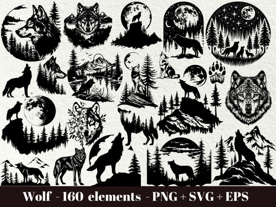 Wolf svg files / Howling wolf svg / Wolf and moon svg / Forest animals silhouette svg / Instant Download / Commercial use clipart