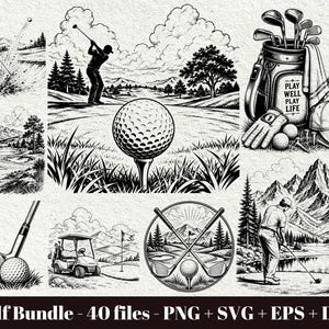 Golf SVG Bundle / Golf Laser Engraving File / Golf Course Sports PNG (40 files) (Digital Download - Commercial Use)