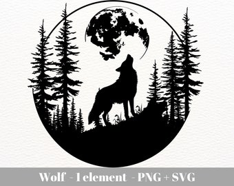 Wolf howling at moon svg / Wolf svg / wolf and moon svg / Forest animals silhouette svg / Instant Download / Commercial use clipart