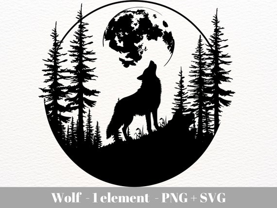 Wolf howling at moon svg / Wolf svg / wolf and moon svg / Forest animals silhouette svg / Instant Download / Commercial use clipart