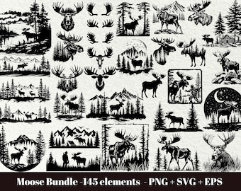 Moose Silhouette svg / Moose hunting svg / Moose in the woods svg / Moose laser cut files / Forest Landscape SVG / Commercial use svg file