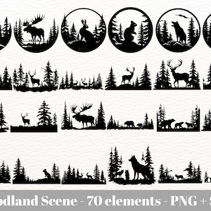 森林のシルエット svg / 荒野 svg / 森林のシルエット svg / 森の動物のシルエット svg / 即時ダウンロード / 商用利用可能なクリップアート
