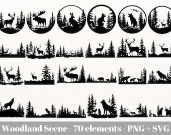 Woodland silhouette svg / Wilderness svg / Forest silhouette svg / Forest animals silhouette svg / Instant Download / Commercial use clipart