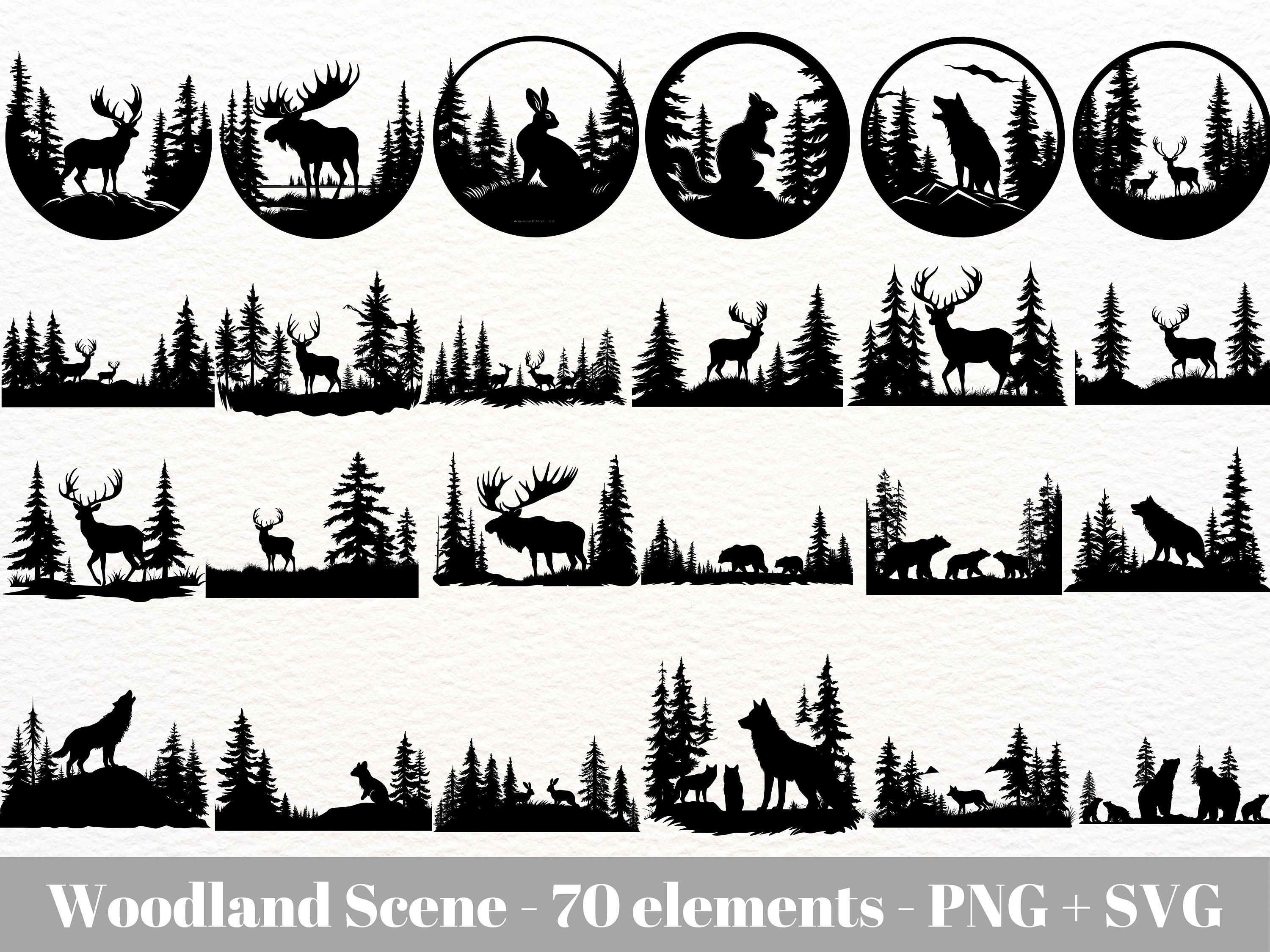 Woodland silhouette svg / Wilderness svg / Forest silhouette svg / Forest animals silhouette svg / Instant Download / Commercial use clipart