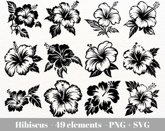 ハイビスカス svg ファイル / ハワイの花 svg / トロピカルフラワー クリップアート / 花のクリップアート svg / 植物の線画 商用利用 / レーザーファイル