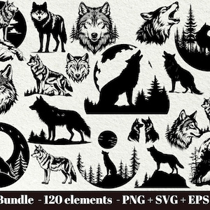 Wolf svg bundle / Howling wolf at moon svg / wild animal svg / Forest animals silhouette svg / Instant Download / Commercial use clipart