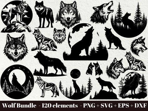 Wolf svg bundle / Howling wolf at moon svg / wild animal svg / Forest animals silhouette svg / Instant Download / Commercial use clipart
