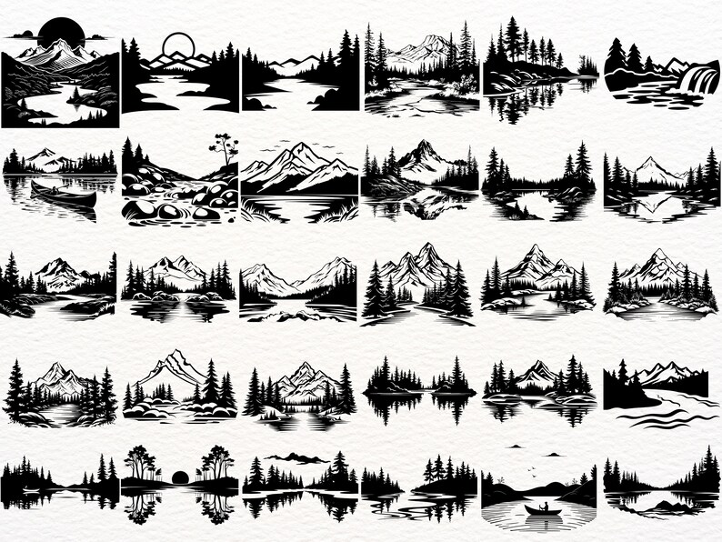 River Scene Svg / Landscape Svg Wood / River Svg File / Mountain and