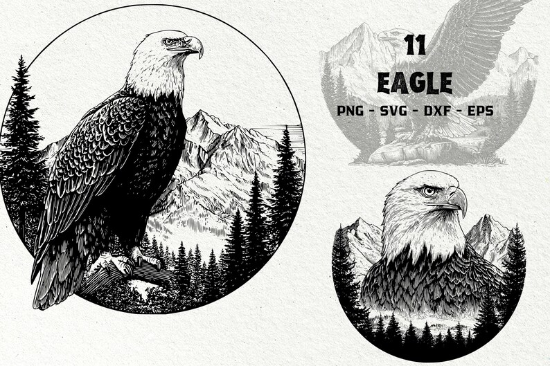 11 Eagle Svg Png Dxf Eps, Bald Eagle Bundle, Mountain Eagle Engraving ...