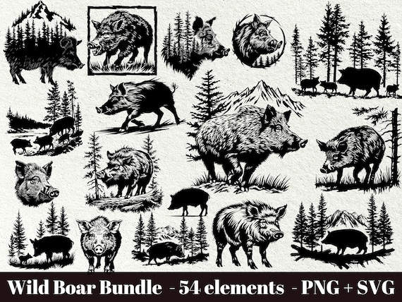 Wild boar svg / Boar hunting svg / Boar head svg / Forest animal clipart / Forest silhouette svg / Commercial use / Instant Download png