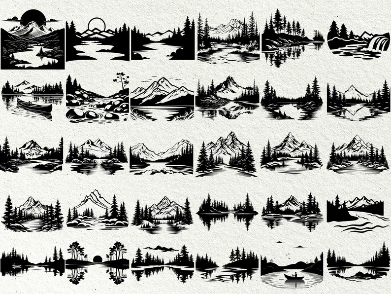 River Scene Svg / Landscape Svg Wood / River Svg File / Mountain and ...